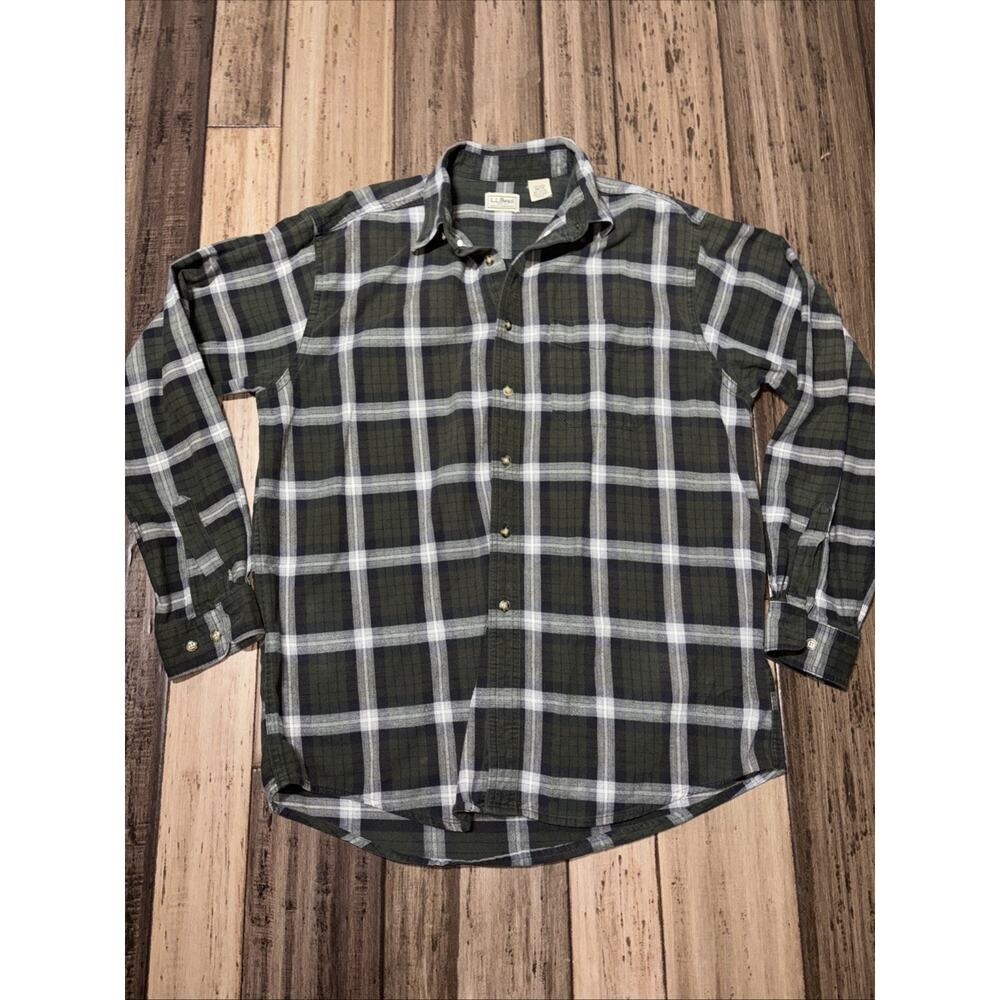 L.L. Bean Men's Vintage Plaid Green Long Sleeve Button Down Size Large Y2K